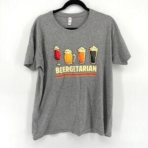 🚀 Beergetarian Graphic T-Shirt Gray Unisex Tee Novelty Adult Large Beverage
